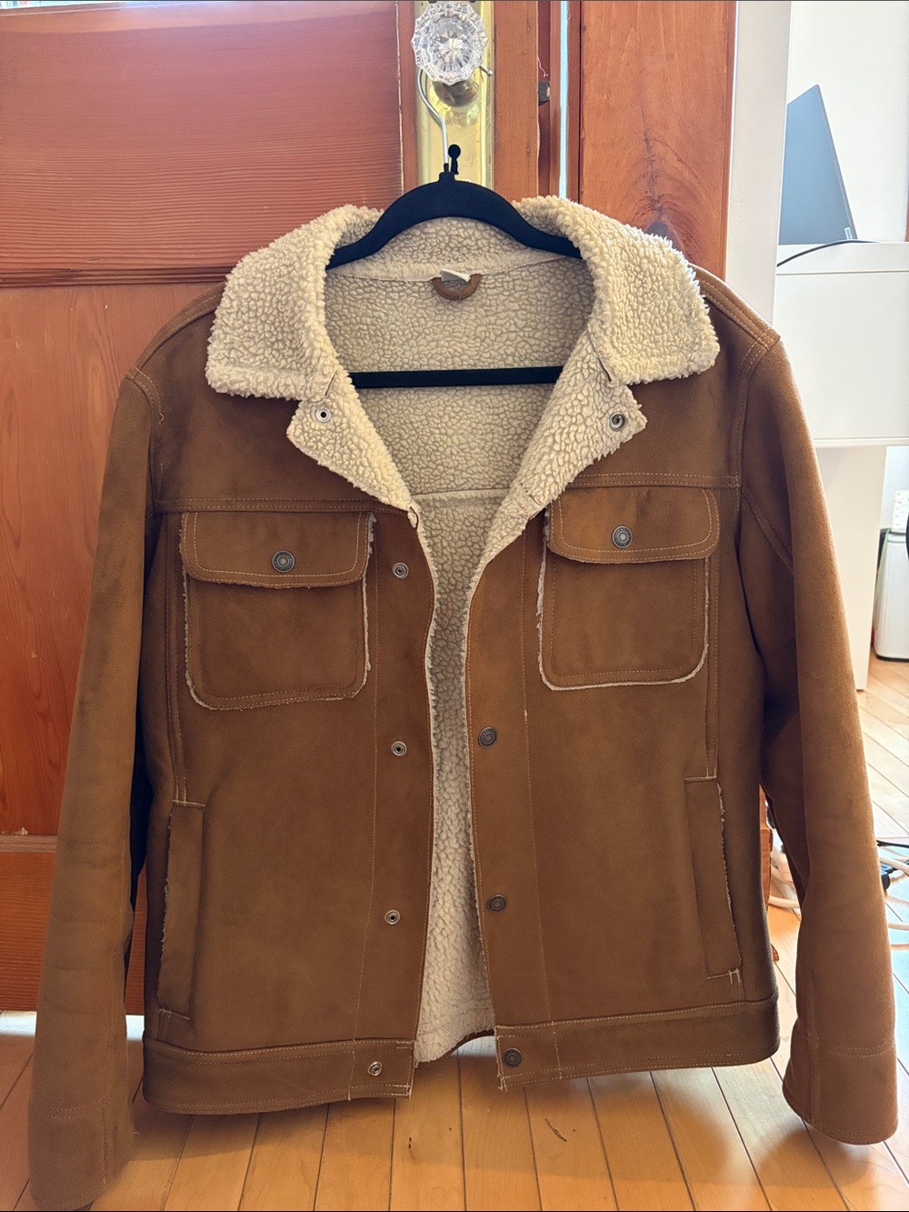 Old Navy Brown Suede Bomber Jacket with Sherpa Lining